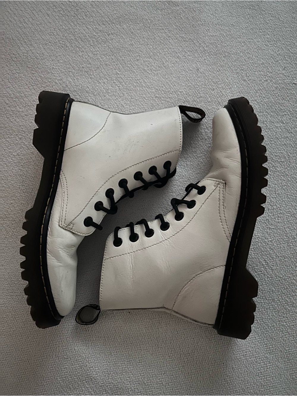Dr. Martens White Leather Lace-Up Combat Boots with Black Soles